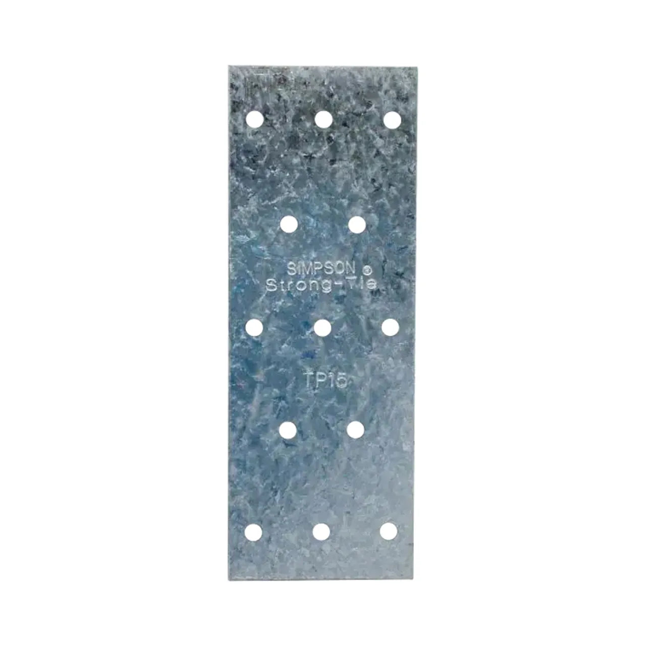 The Go Build TP 1-13/16 in. x 5 in. 20 Ga Galvanized Tie Plate is a rectangular metal bracket for wood-to-wood connections, featuring a textured, galvanized finish and multiple holes for versatile installation.